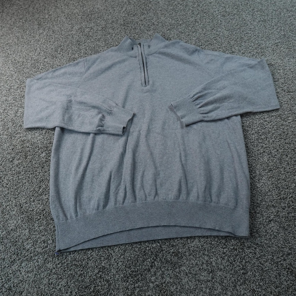 LL Bean Sweater Mens XL Gray Cotton Cashmere 1/4 Zip Knit Pullover Sweatshirt